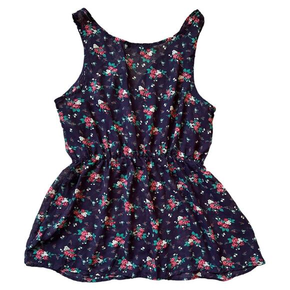 Forever 21 Purple Floral Print V Neck Semi Sheer Top, L - Picture 4 of 6